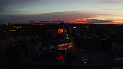 Cinematic-Establishing-Shot-Above-Wrigley-Field-during-Incredible-Sunset