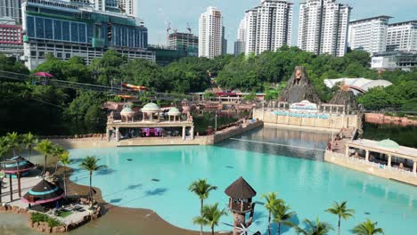 Aerial-shot-of-Sunway-Lagoon-theme-park-at-Sunway-Resort-in-Selangor