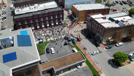 Aerial-orbit-of-the-filming-of-Holland-Michigan-movie-in-downtown-Clarksville-Tennessee