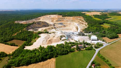 Panoramic-View-of-the-Limestone-Mine-in-Splendid-Green,-Beige,-and-Brown