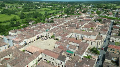 Panning-drone,aerial--Monpazier--town-France