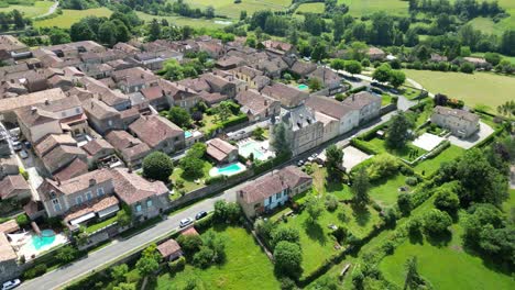 Establishing-aerial-shot-Monpazier--town-France-drone,aerial