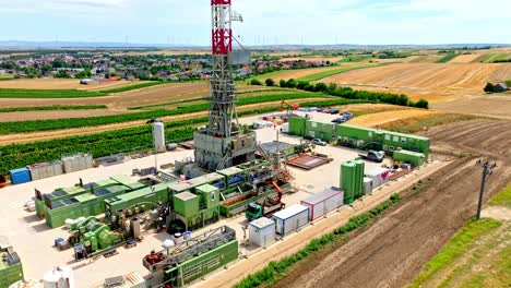 Drilling-Rig-For-Oil-And-Gas-In-Austria---aerial-drone-shot