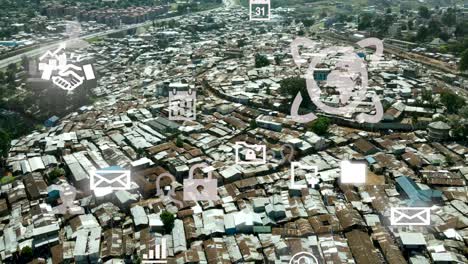 Vogelperspektive-Des-Slums-Von-Kibera,-Technologiekonzept-Des-Elendsviertels-Von-Nairobi,-Kenia