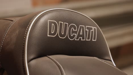 Close-up-of-Ducati-motorcycle-black-seat
