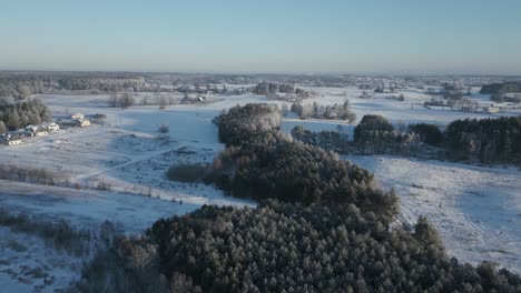 Panoramic-drone-view-of-a-rural-landscape-in-winter