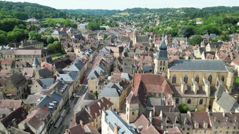 Town-centre-Sarlat-la-Caneda-Dordogne,--France-drone,aerial