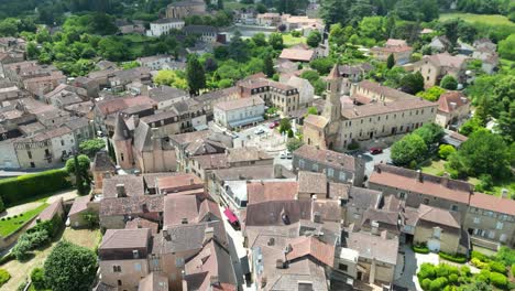 High-angle-panning-drone,aerial--Belves-town--Dordogne-France