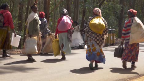 Entoto-park-workers-are-walking-beside-the-bride-while-she-prepares-to-wear-her-wedding-dress-for-photo-session,-Addis-Ababa-Ethiopia