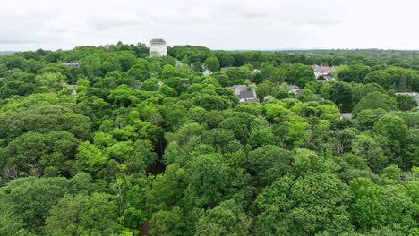 Aerial-view-of-the-Bangor,-Maine-water-tower-in-Summit-Park