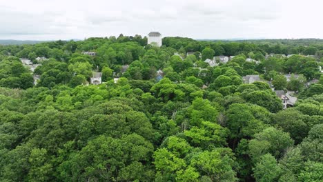 Aerial-view-of-the-Bangor-Water-Tower-in-Summit-Park-in-Bangor,-Maine