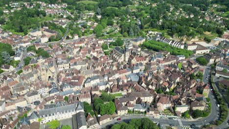 Establishing-Aerial-Shot-Sarlat-La-Caneda-Dordogne,-France-D