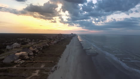 Drone-footage-of-a-beautiful-sunrise-morning-at-Myrtle-Beach,-SC