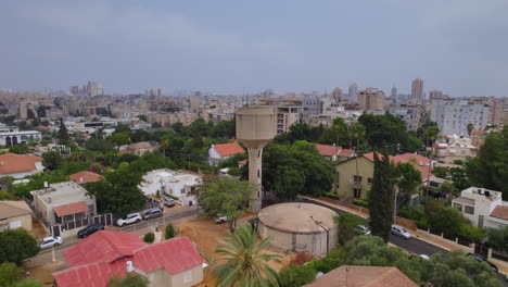 Nachalat-Yehuda-neighborhood,-Rishon-Lezion,-Israel---in-its-center-is-the-water-tower-named-after-Dr