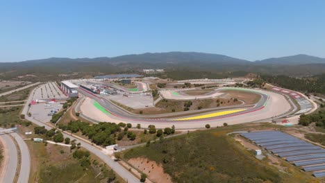 Portimao-circuit-race-track-and-solar-panels,-algarve-portugal,-Aerial-establishing