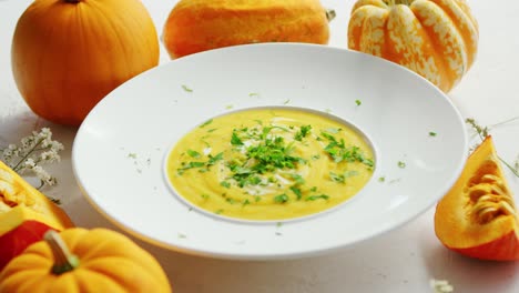 Soup-in-plate-with-pumpkins-around