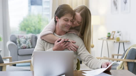 Couple-love,-support-and-work-at-home-office
