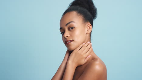 Beauty-portrait,-black-woman-glowing-skincare