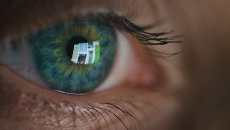 Eye,-monitor-reflection-and-woman-with-online