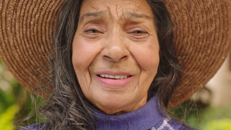 Happy-senior-woman,-retirement-portrait-and-park