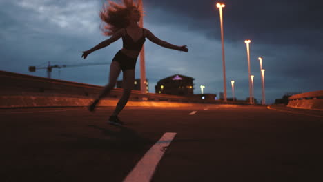 Freedom,-dance-and-woman-dancing-in-the-road