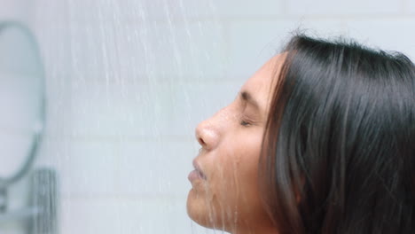 Shower,-water-and-woman-washing-face