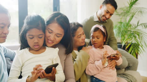 Happy-family-using-phones-to-browse-online