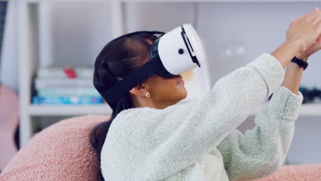Trendy-woman-wearing-a-VR-headset