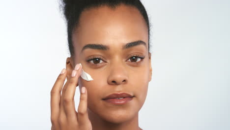 Skincare-cream,-face-and-black-woman-beauty