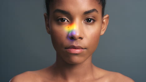 Art,-creative-and-rainbow-light-with-black-woman