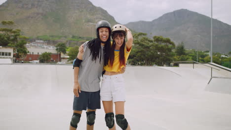 Portrait-of-two-young-interracial-skater-friends