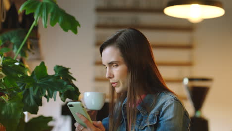 Social-media,-coffee-or-woman-with-phone-search
