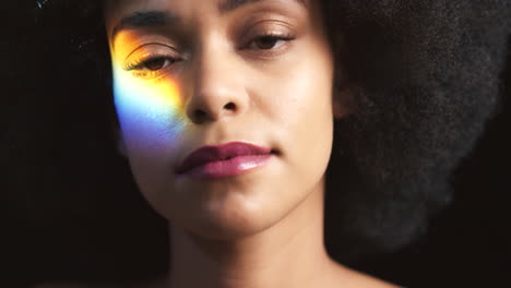 Rainbow,-LGBT-and-spectrum-light-on-black-woman