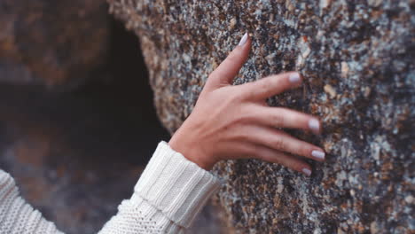 Nature,-mountain-cave-and-touch-of-woman-hand