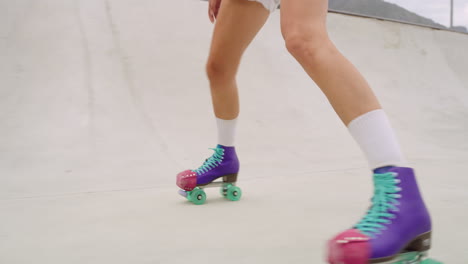 Closeup-of-a-woman-roller-skaters-legs-skating