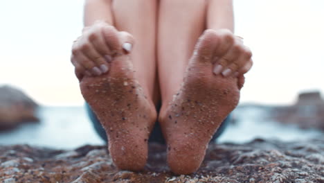 Sand-feet,-relax-and-woman-barefoot-while-enjoying