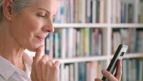 Mature-woman,-phone-or-thinking-while-reading