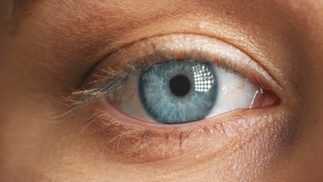 Zoom-on-blue-eye,-woman-and-vision-for-humanity
