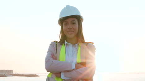 Happy,-construction-professional-female-worker