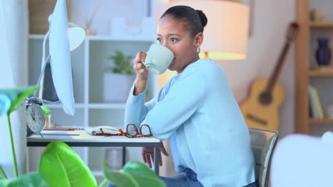 Woman-drinking-a-cup-of-coffee-while-taking