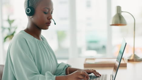 Call-center,-black-woman-and-typing-on-laptop