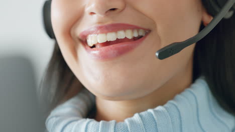 Call-center,-talking-and-close-up-mouth-of-woman