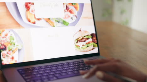 Laptop,-food-blog-and-hands-writing-recipe