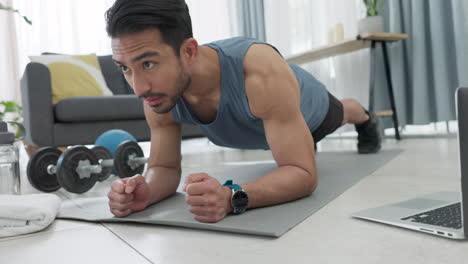 Fitness,-plank-and-virtual-home-exercise-of-man