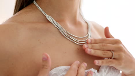 Bride,-jewelry-and-diamond-necklace-on-a-woman