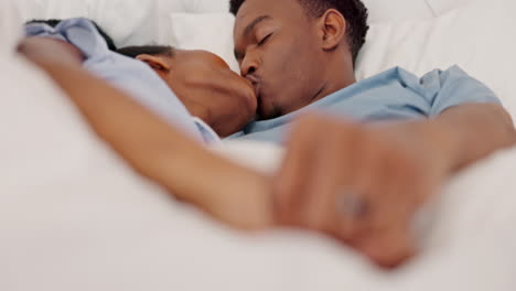 Marriage,-love-and-black-couple-in-bed-kissing