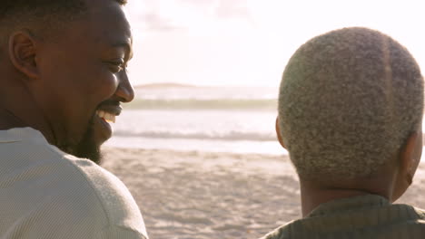 Black-couple,-love-and-laugh-at-a-beach