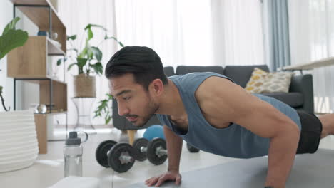 Home-exercise,-strong-man-on-floor-workout