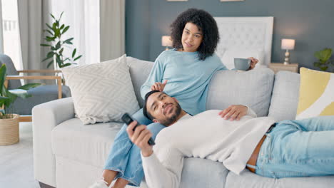 Black-couple-watching-tv-in-home