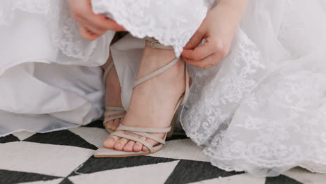 Woman,-feet-or-wedding-shoes-for-bride-in-fabric